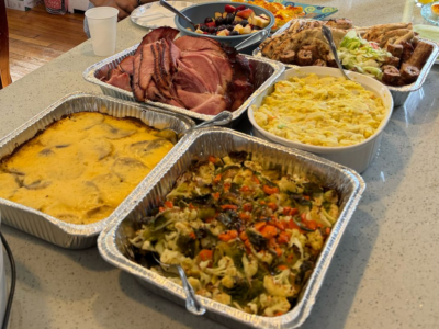 A full table full of both traditional Easter foods and Bengali favorites.