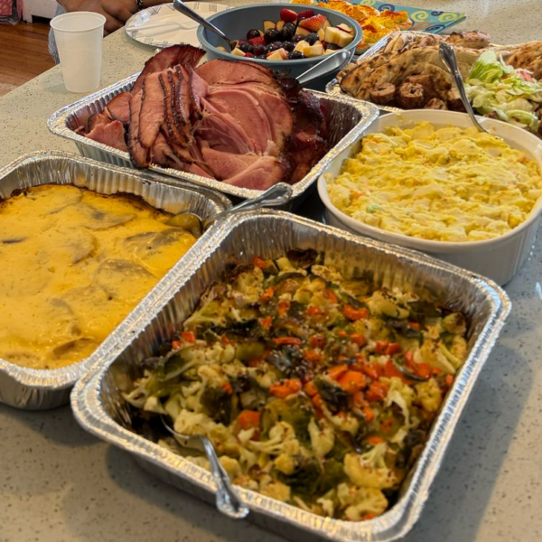 A full table full of both traditional Easter foods and Bengali favorites.